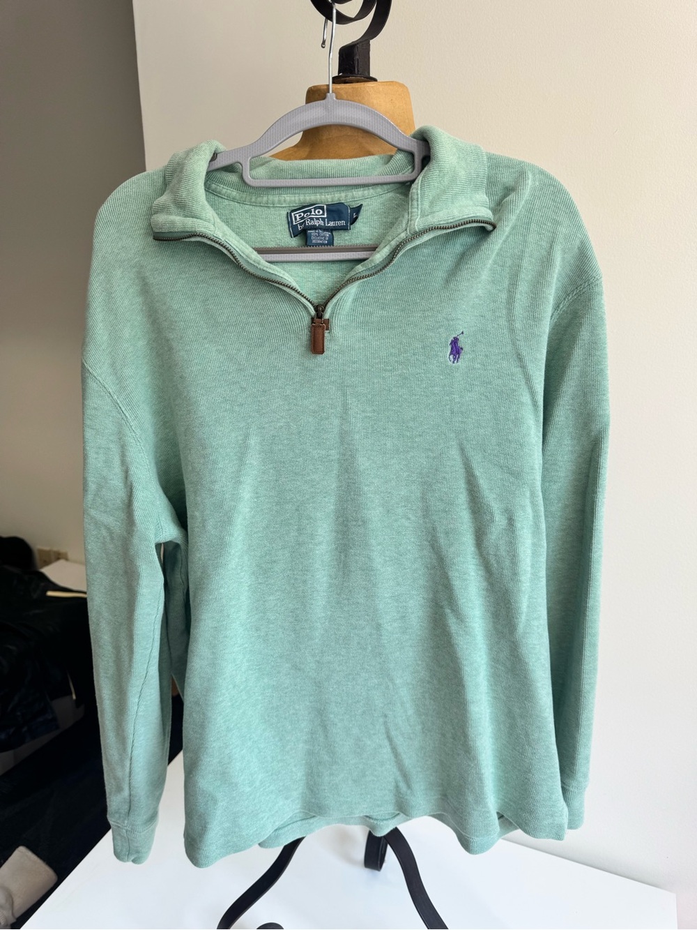 Polo Ralph Lauren Vintage Seafoam Green Quarter-Zip Cotton Pullover